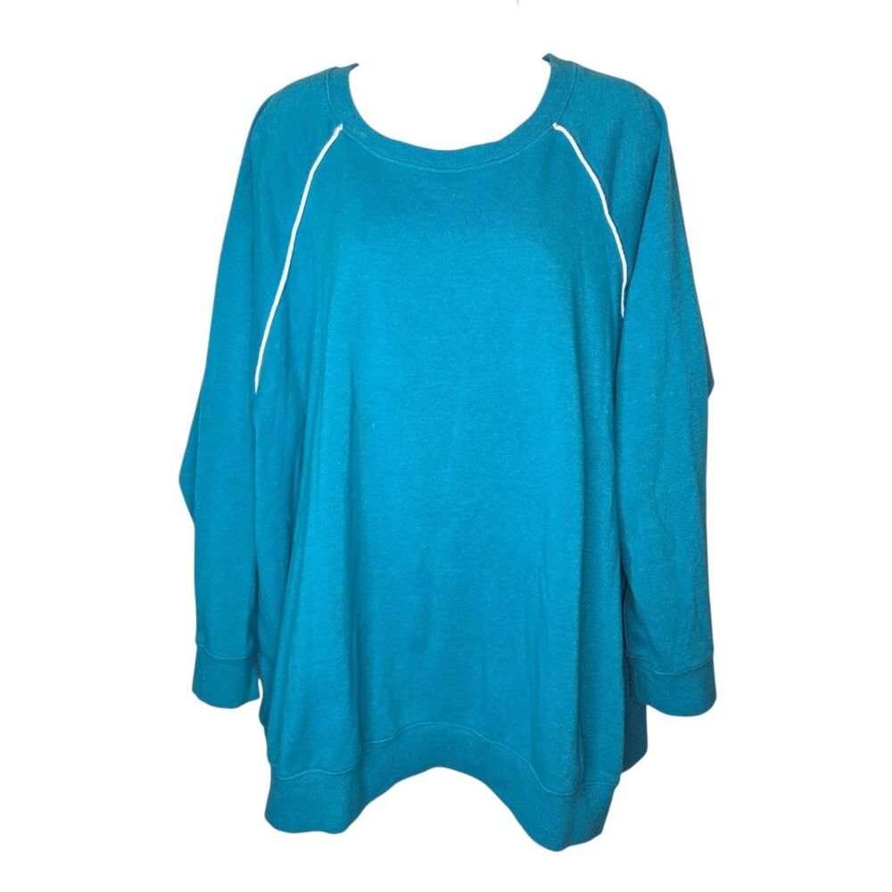 Torrid Plus Size 3X Teal Blue Contrast Piping Raglan Fleece Pullover Sweatshirt